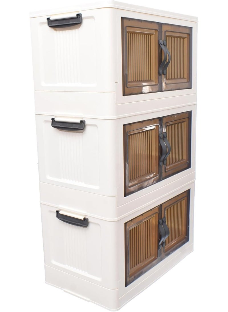 دولاب متعدد الاستخدامات بتخزين ثلاثي – تخزين الملابس، لعب الأطفال، أو مستلزمات المطبخ والمنظفات – بلاستيك عالي الجودة مع عجلات سهلة النقل l - Image 1